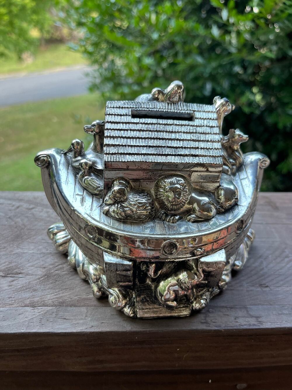 Godinger Silver Noah's Ark Coin Bank Vintage Silverplate Animals Nursery 4.5in